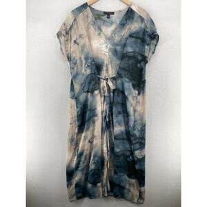 Tie-Dye Midi Dress in Blue and Cream